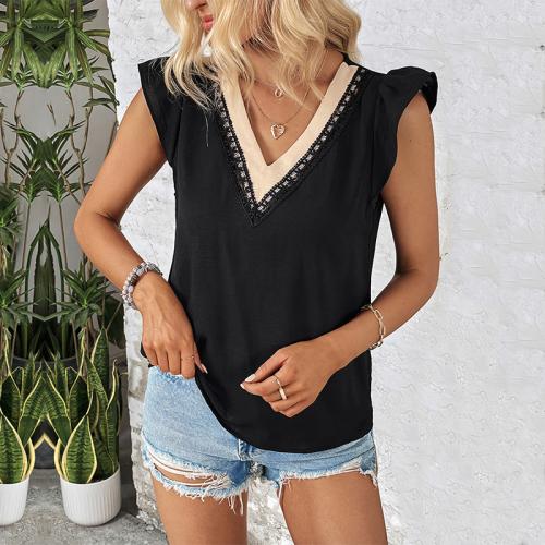 Polyester Soft Women Short Sleeve Shirt & breathable Solid black PC