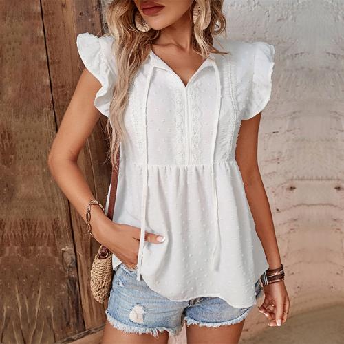 Polyester lace Women Short Sleeve Shirt slimming & loose Solid white PC