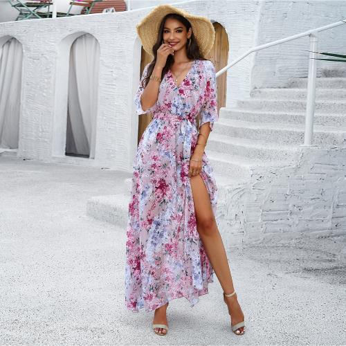 Polyester long style One-piece Dress side slit printed PC