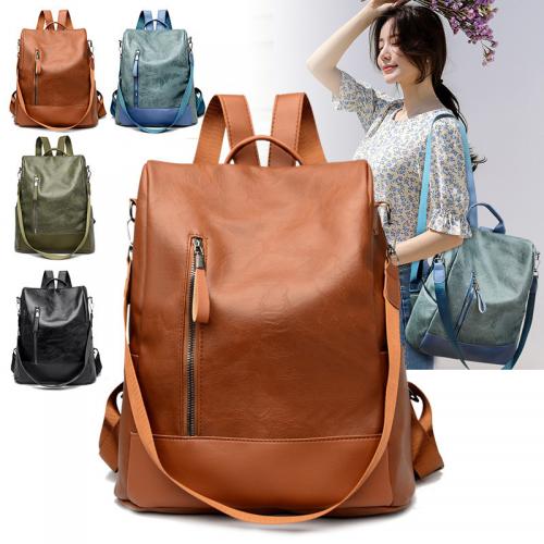 PU Leather Backpack large capacity Solid PC
