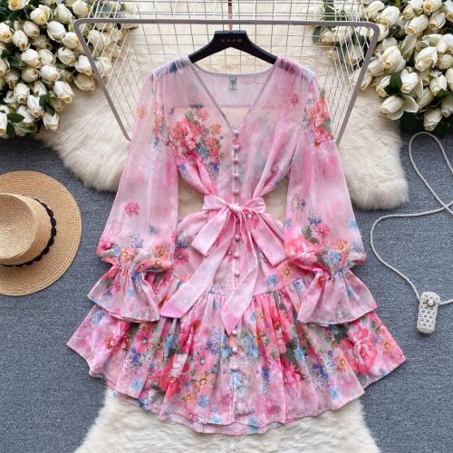 Polyester Waist-controlled & scallop One-piece Dress & breathable shivering PC