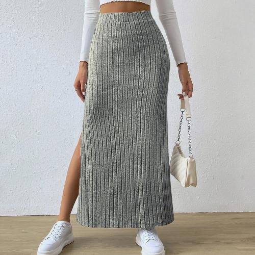 Polyester Slim & Plus Size Maxi Skirt side slit Solid PC