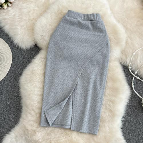Polyester Slim & front slit Package Hip Skirt Solid : PC