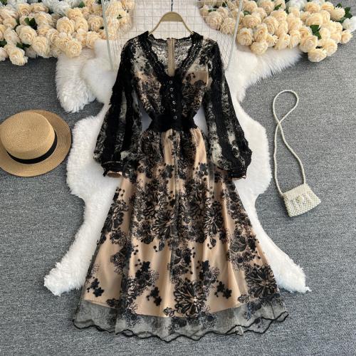 Polyester Soft One-piece Dress see through look & double layer black PC