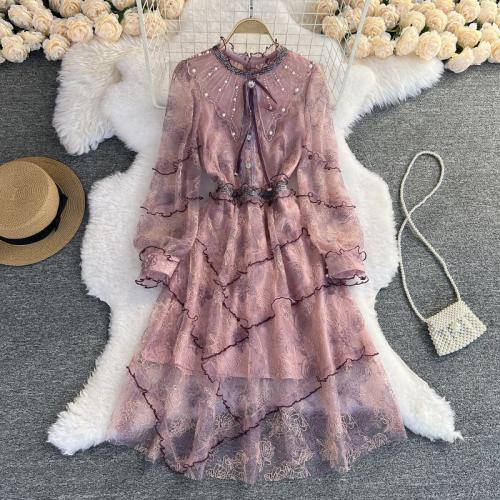 Polyester Slim One-piece Dress see through look PC