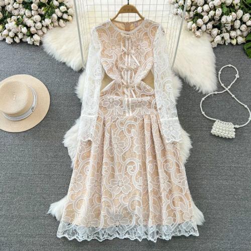 Lace & Polyester long style One-piece Dress slimming & double layer PC