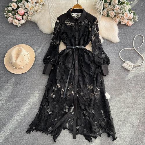 Polyester One-piece Dress double layer & hollow & breathable black PC