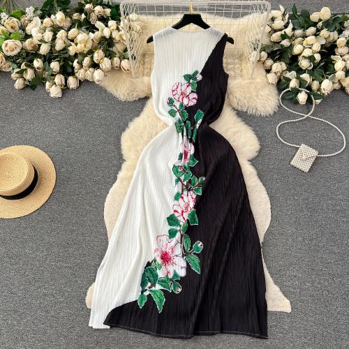 Polyester Soft One-piece Dress large hem design & breathable printed floral : PC