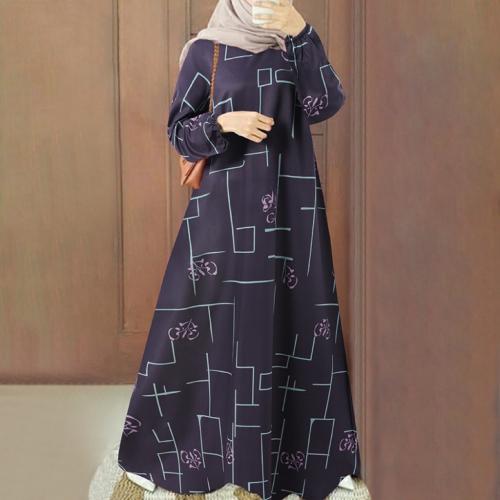 Polyester Plus Size Middle Eastern Islamic Muslim Dress & loose printed geometric PC