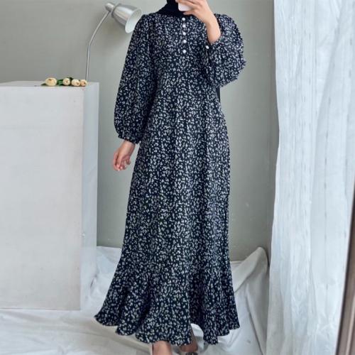Polyester Plus Size Middle Eastern Islamic Muslim Dress & loose printed shivering PC