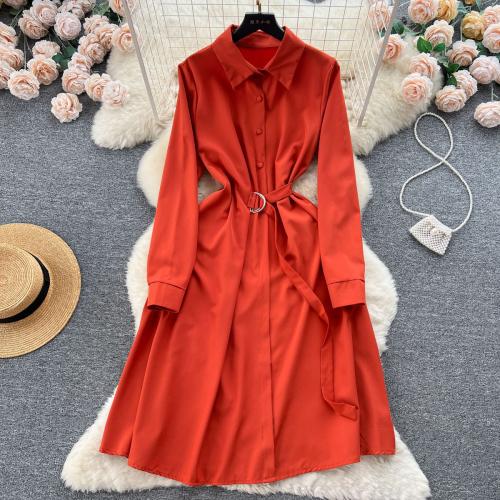 Polyester Waist-controlled Shirt Dress breathable Solid : PC
