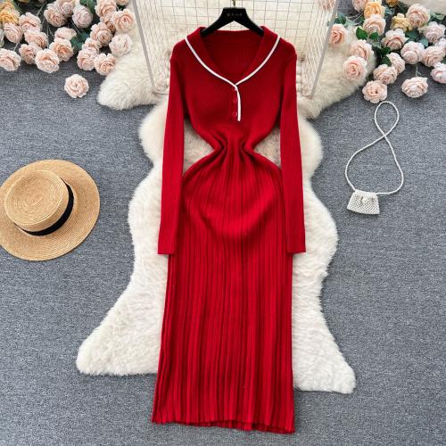 Polyester Waist-controlled Sweater Dress breathable knitted Solid : PC