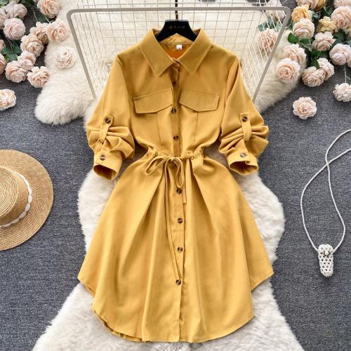 Polyester Waist-controlled Shirt Dress irregular & breathable Solid : PC