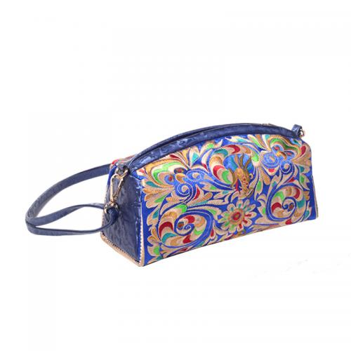 PU Leather & Polyester hard-surface Crossbody Bag portable & embroidered floral mixed colors PC