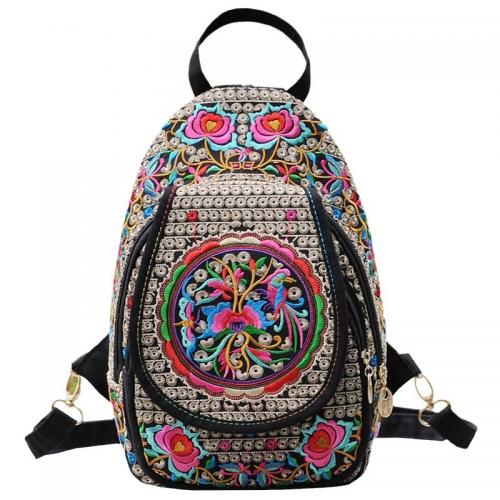 Canvas & Polyester Easy Matching & Vintage Backpack large capacity & soft surface & embroidered floral mixed colors PC