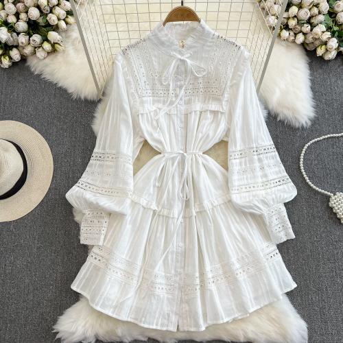 Cotton Soft One-piece Dress & hollow & breathable Solid white PC