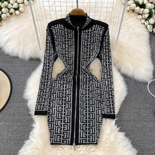 Polyester iron-on Sexy Package Hip Dresses flexible printed black : PC