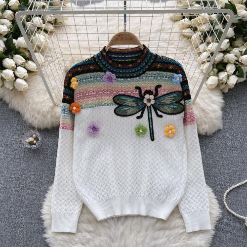 Polyester Soft Women Knitwear thermal embroidered white : PC