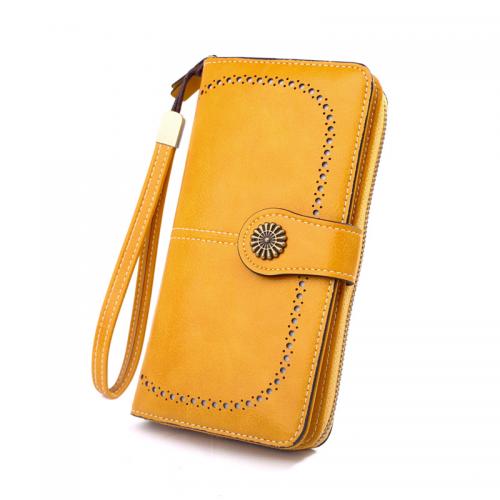 Durable Women's Waxed Leather Long Zipper Clutch Bag Multi-Card-Organizer-and-portable