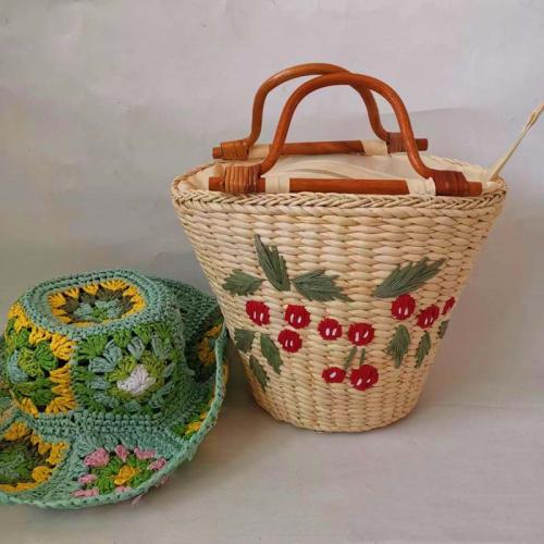 Corn Husk hard-surface & Easy Matching Woven Tote large capacity mixed colors PC