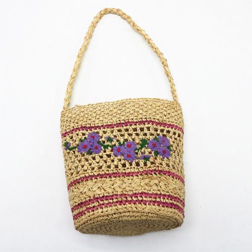 Straw Easy Matching Woven Shoulder Bag large capacity & soft surface & embroidered floral mixed colors PC