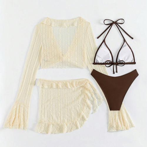 Polyamide & Polyester Bikini slimming & four piece brown Set