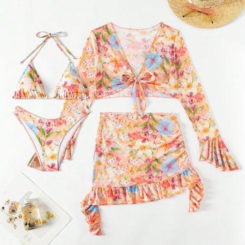 Spandex & Polyester Bikini slimming & four piece printed mixed colors Set