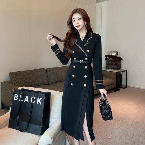 Polyester Waist-controlled & Slim One-piece Dress patchwork black PC