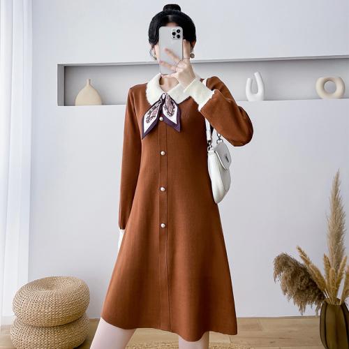Polyester Slim One-piece Dress patchwork brown PC