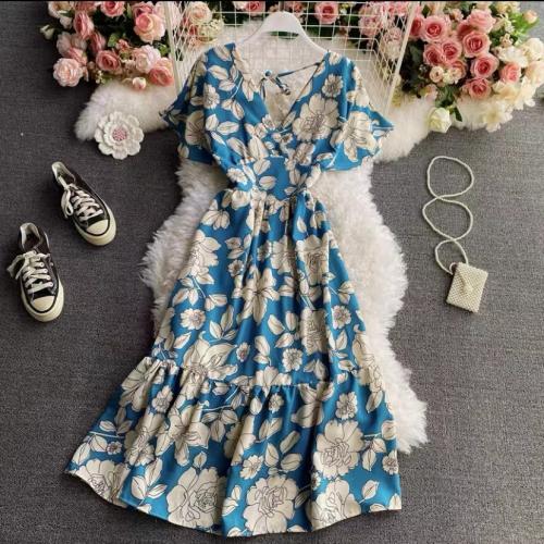 Polyester Einteiliges Kleid, Gedruckt, Floral, mehr Farben zur Auswahl, :,  Stück