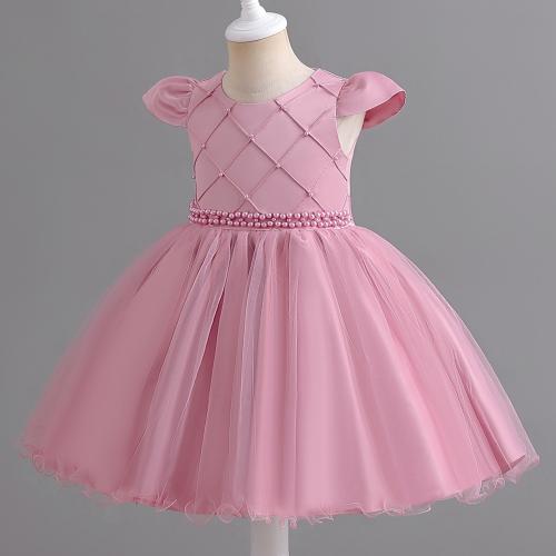 Polyester Slim & Princess & Ball Gown Girl One-piece Dress patchwork plaid PC