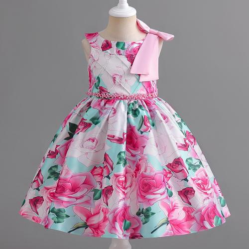 Polyester Slim & Princess & Ball Gown Girl One-piece Dress printed floral PC