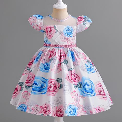 Polyester Slim & Princess & Ball Gown Girl One-piece Dress printed Solid mixed colors PC