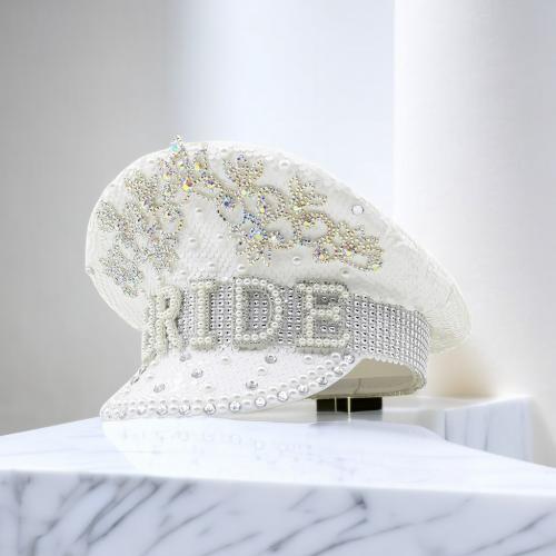 Plastic & Polyester Easy Matching Army Cap sun protection & with rhinestone letter white PC