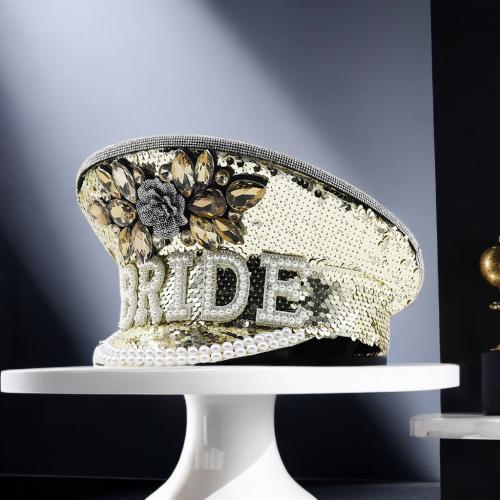 Plastic & Sequin & Polyester Easy Matching Army Cap sun protection & with rhinestone letter gold PC