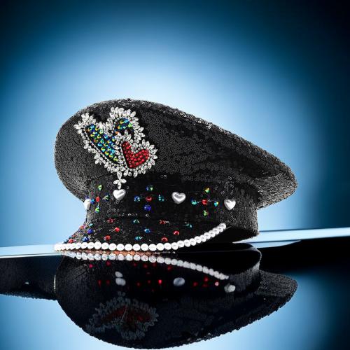 Sequin & Polyester Easy Matching Army Cap sun protection & with rhinestone black PC