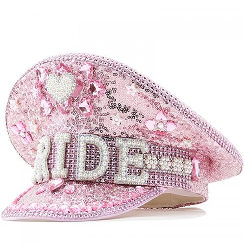 Plastic & Sequin & Polyester Easy Matching Army Cap sun protection & with rhinestone letter pink PC