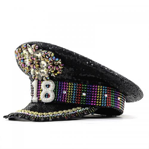 Polyester Easy Matching Army Cap sun protection & with rhinestone number pattern black PC