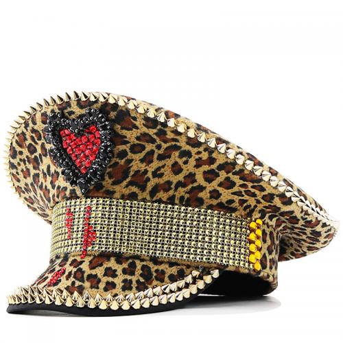 Polyester Easy Matching Army Cap sun protection & with rhinestone leopard brown PC