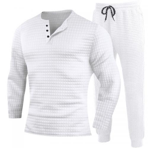 Polyester Men Casual Set & two piece & breathable Long Trousers & long sleeve T-shirt patchwork Solid Set