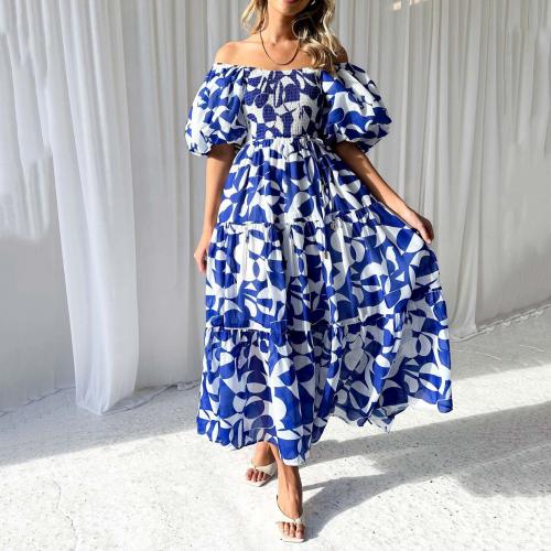 Polyester One-piece Dress slimming & off shoulder printed PC