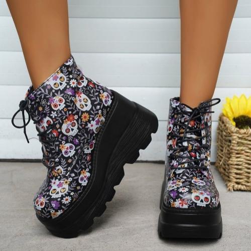 Rubber & PU Leather Flange Women Martens Boots printed Pair