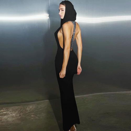 Spandex & Polyester Slim One-piece Dress backless black PC