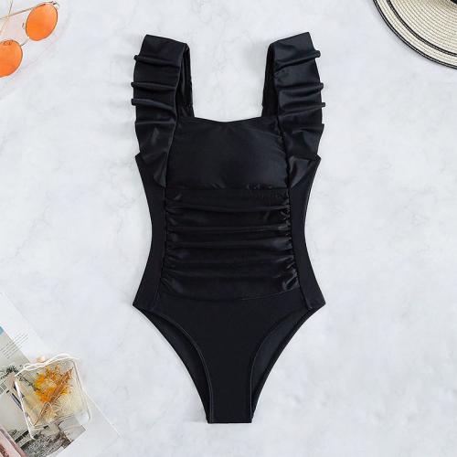 Polyamide & Polyester scallop One-piece Swimsuit slimming black PC
