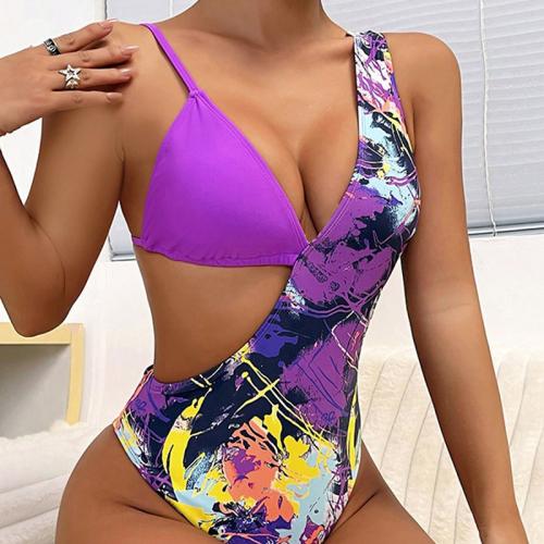 Spandex & Polyester Monokini slimming & backless printed mixed colors PC