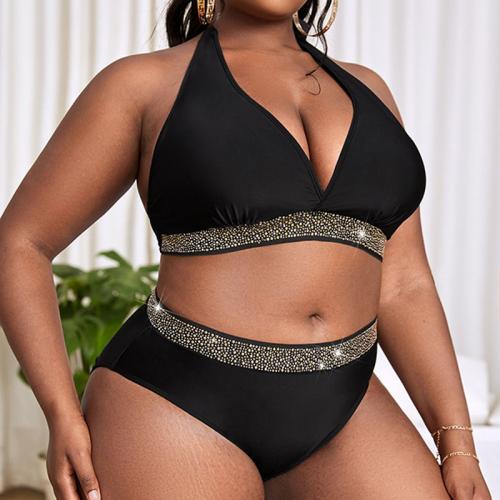Polyamide & Polyester Plus Size & High Waist Bikini slimming & backless & two piece patchwork black Set