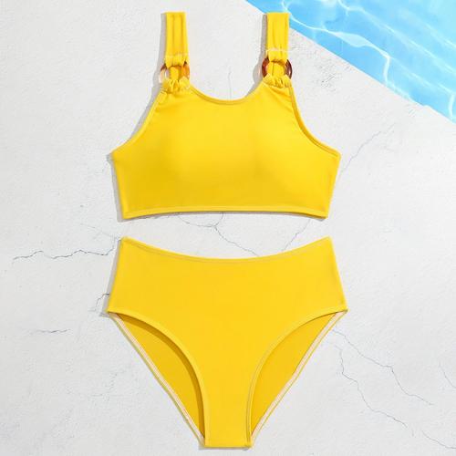 Polyamide & Polyester Bikini de natation d’enfants de fille Jaune Ensemble