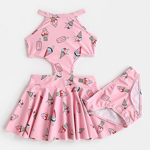Polyester Girl Kids Two-piece Swimsuit & two piece printed ice cream pink Set