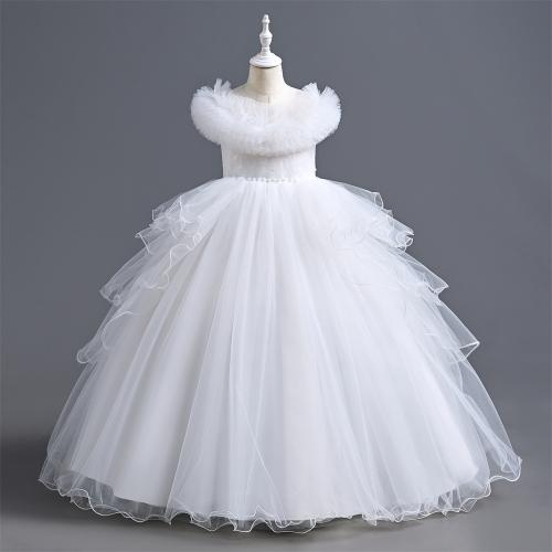 Gauze & Polyester Princess Girl One-piece Dress large hem design Solid PC