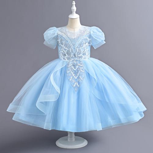Sequin & Polyester Princess & Ball Gown Girl One-piece Dress printed Solid PC